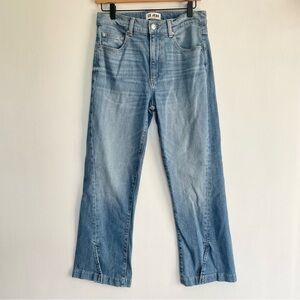 LE JEAN Straight Leg Jeans High Waist Front Slit Button Fly Blue Denim Size 27